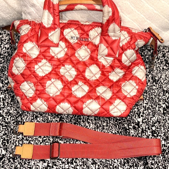 MZ Wallace Coral Polka Dot Medium Sutton Quilted Tote Bag Print w/STRAP RARE HTF - Picture 11 of 13
